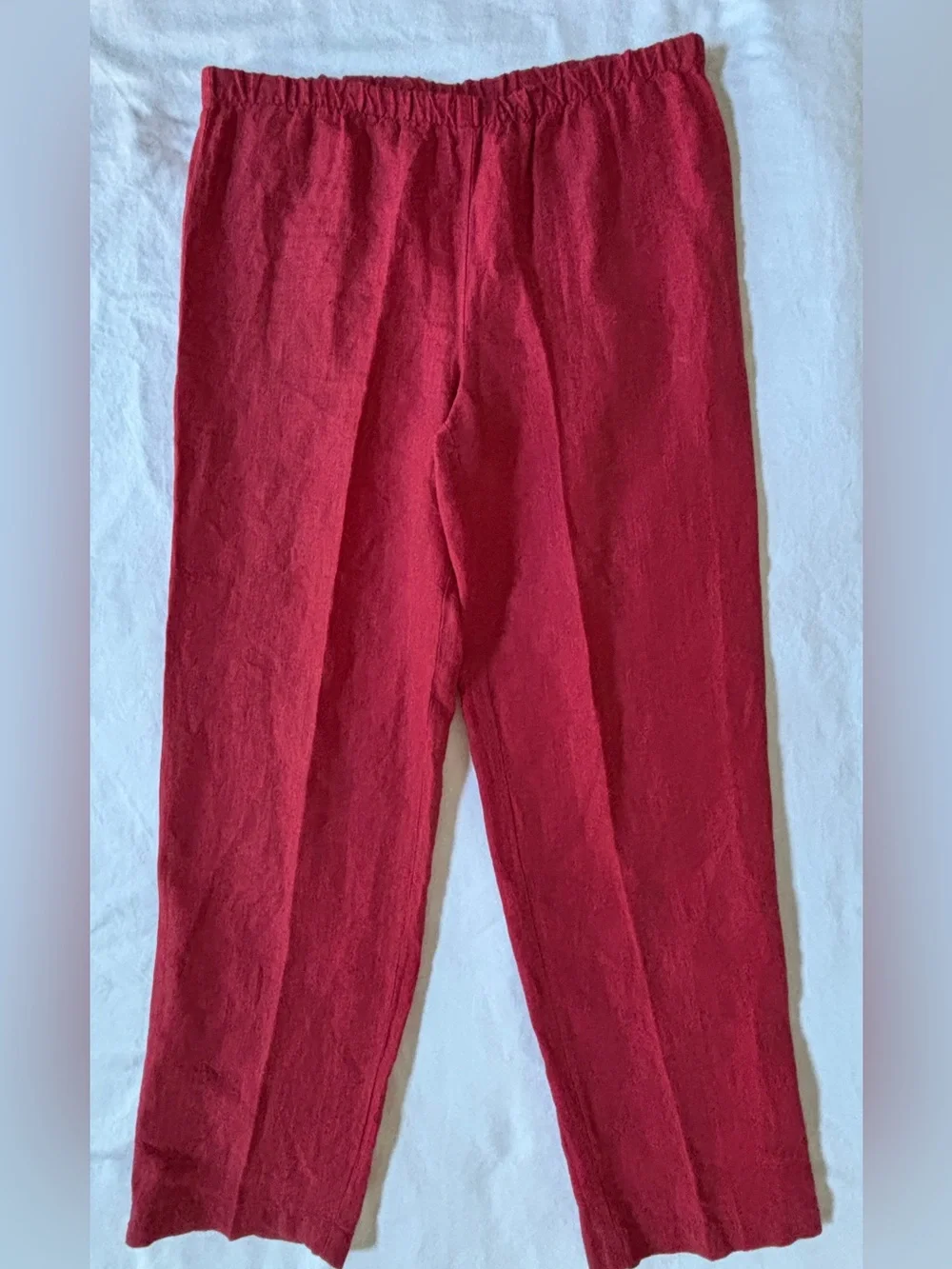Eileen Fisher Women’s S Red Irish Linen Pull-On Pants Elastic Waist Made in USA